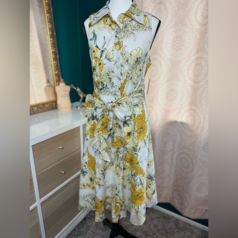 Chetta B Yellow and Orange Floral Collared Button Down Sundress Size 10